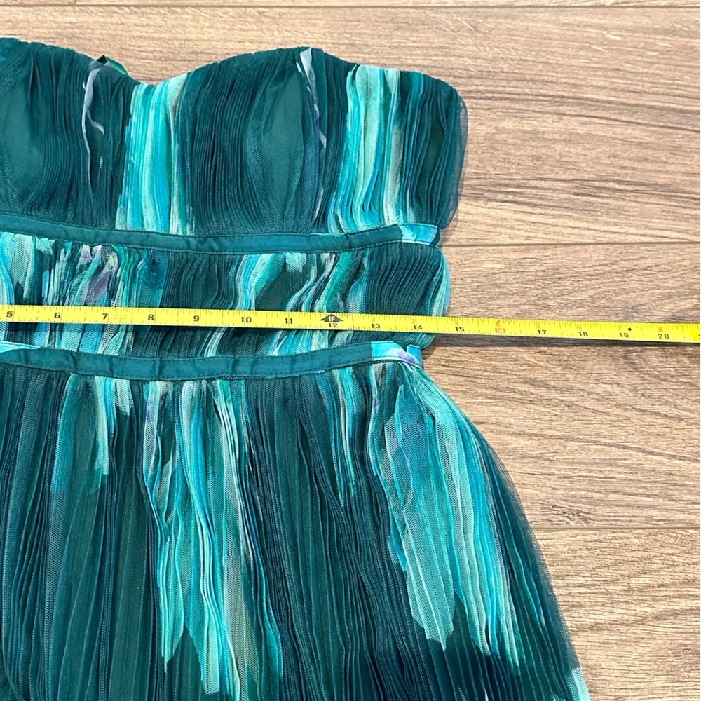 NWT! Hutch Lanza Teal Strapless Pleated Tulle Gown Size 6 - Picture 13 of 15